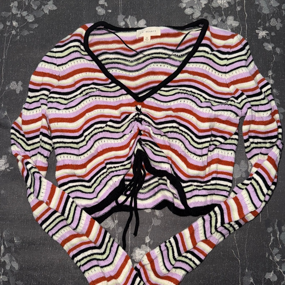 PacSun La Hearts Colorful Stripe Tie Front Long Sleeve Top Size Medium